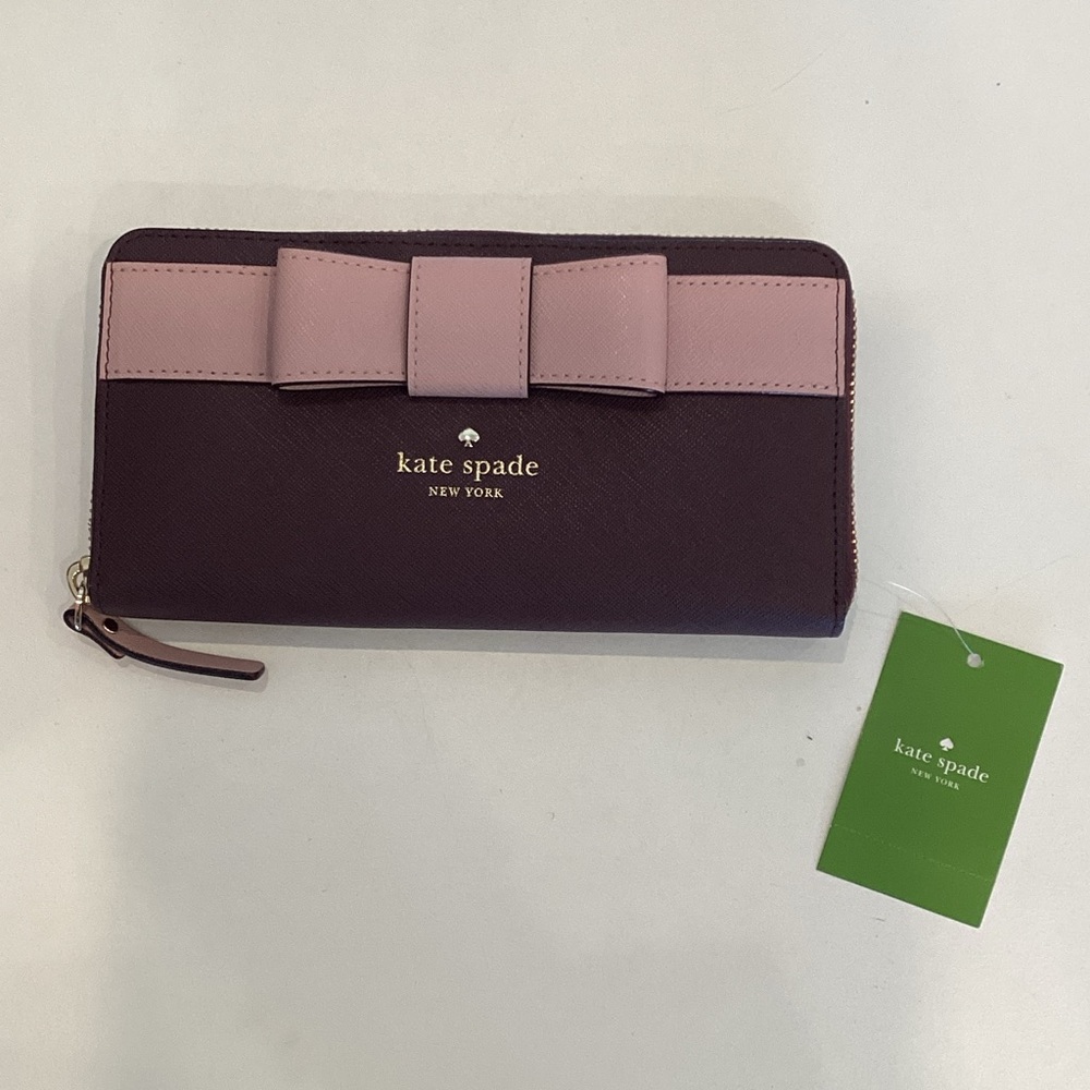 kate spade Plum and Blush Bow Zip-Around Wallet